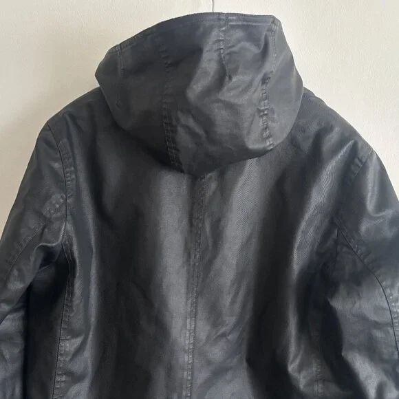 $600 M0851Hooded Waxed Cotton Zippered Black Jacket - Large - Picture 8 of 16